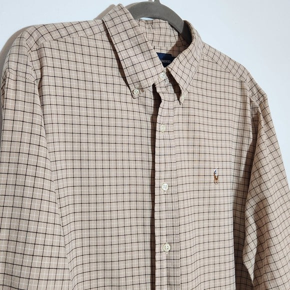 Ralph Lauren Khaki Plaid Button-Down Shirt Size Large