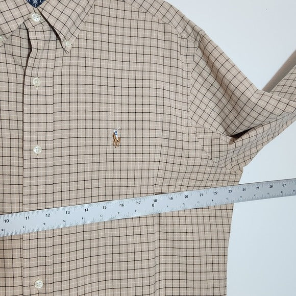 Ralph Lauren Khaki Plaid Button-Down Shirt Size Large