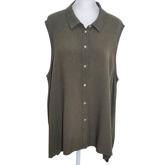 Fever Olive Green Sleeveless Button-Up Tunic Size XXL Green Button-Up Blouse