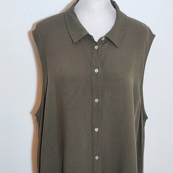 Fever Olive Green Sleeveless Button-Up Tunic Size XXL Green Button-Up Blouse