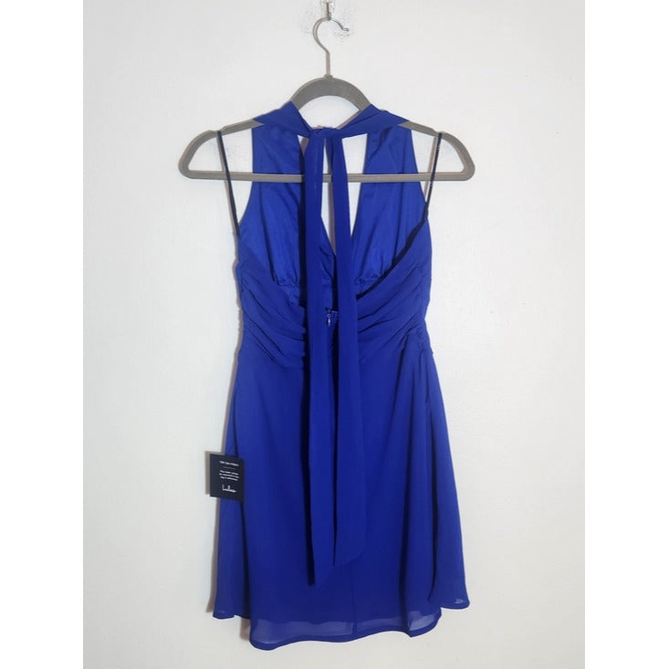 Lulus Royal Blue Halter Tie-Back Mini Cocktail Dress Size Medium NWT
