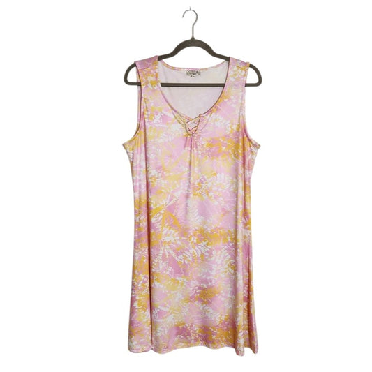 One World Pink and Yellow Print Sleeveless Dress Size XL