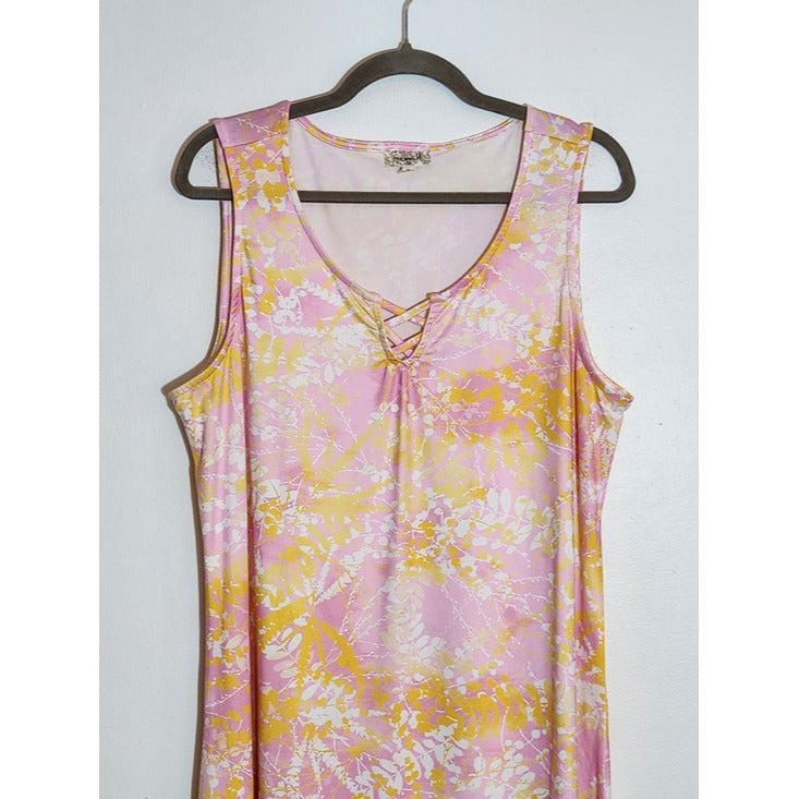 One World Pink and Yellow Print Sleeveless Dress Size XL