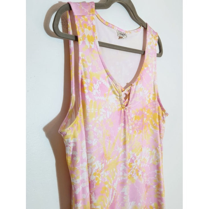 One World Pink and Yellow Print Sleeveless Dress Size XL