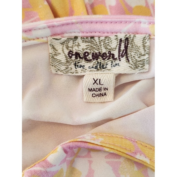 One World Pink and Yellow Print Sleeveless Dress Size XL