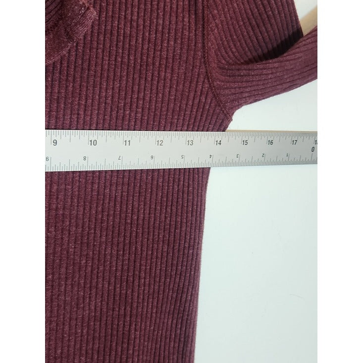 Aerie Burgundy Ribbed Knit Fitted Henley Top Size Small