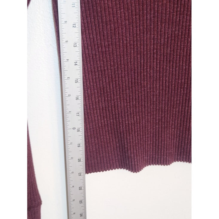 Aerie Burgundy Ribbed Knit Fitted Henley Top Size Small