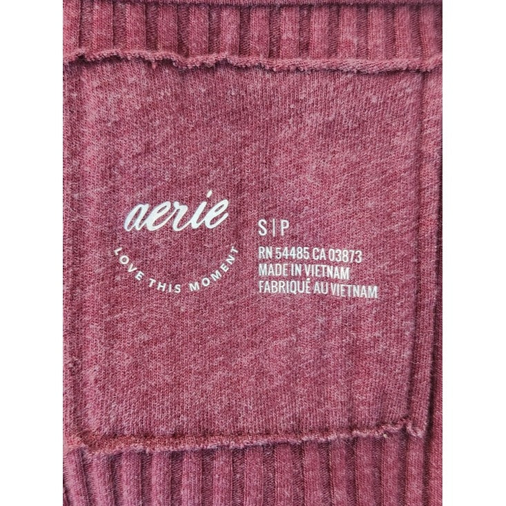 Aerie Burgundy Ribbed Knit Fitted Henley Top Size Small