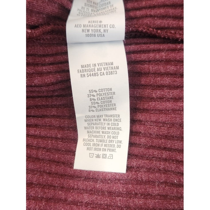 Aerie Burgundy Ribbed Knit Fitted Henley Top Size Small