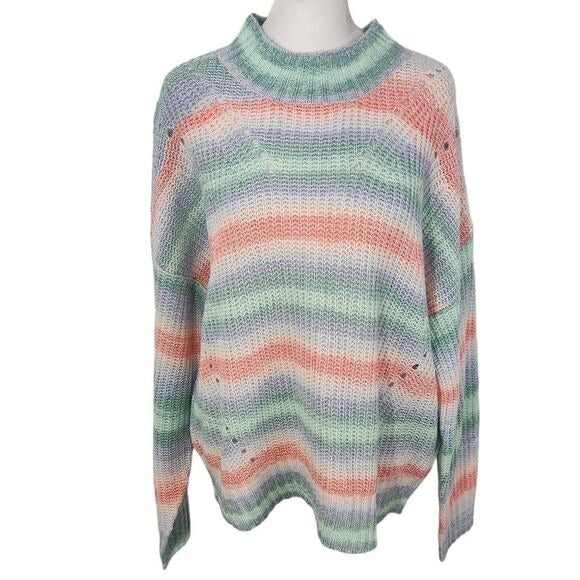 Hooked Up Pastel Stripe Sweater Size XL Pink Purple Green Pastel Sweater New