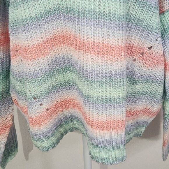 Hooked Up Pastel Stripe Sweater Size XL Pink Purple Green Pastel Sweater New
