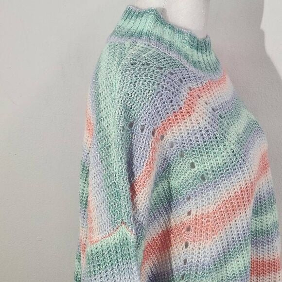 Hooked Up Pastel Stripe Sweater Size XL Pink Purple Green Pastel Sweater New