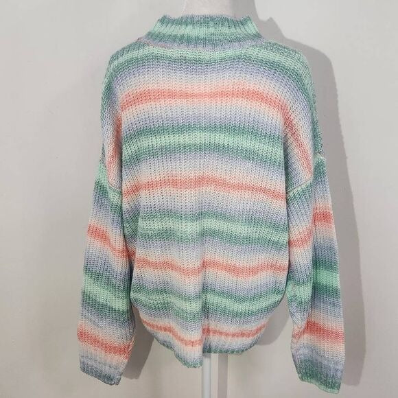 Hooked Up Pastel Stripe Sweater Size XL Pink Purple Green Pastel Sweater New