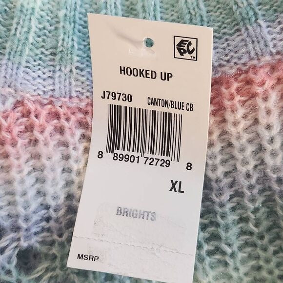 Hooked Up Pastel Stripe Sweater Size XL Pink Purple Green Pastel Sweater New