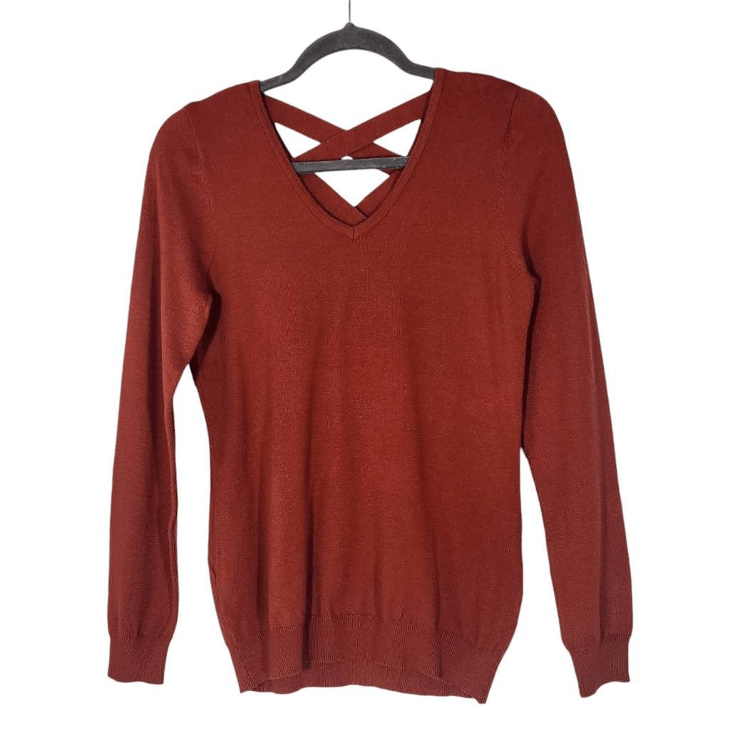 Love Ellie Orange Sweater with Criss Cross Back Size XS Rust Orange Fall Sweater