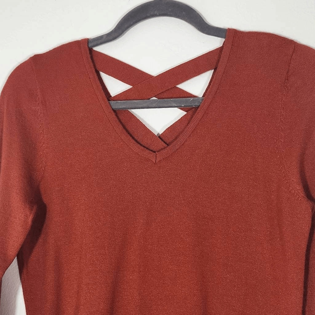 Love Ellie Orange Sweater with Criss Cross Back Size XS Rust Orange Fall Sweater