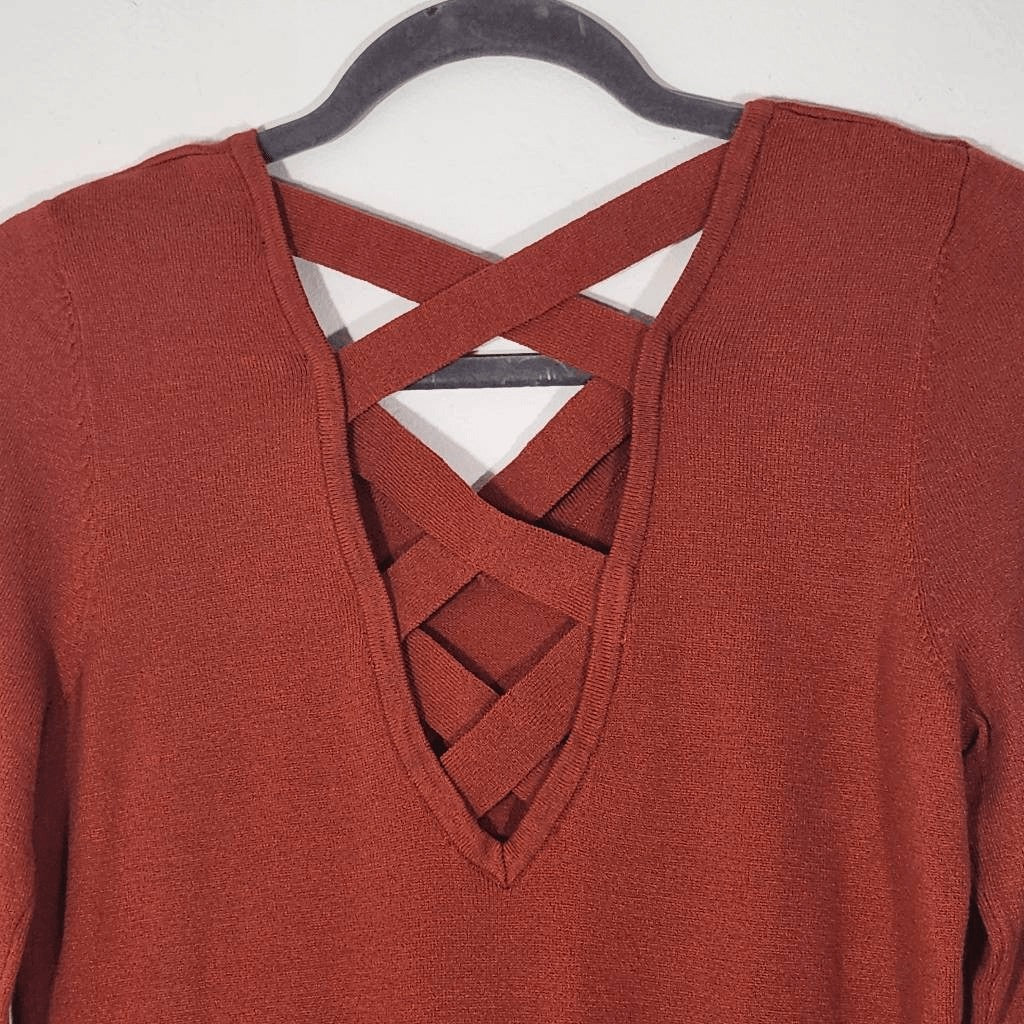 Love Ellie Orange Sweater with Criss Cross Back Size XS Rust Orange Fall Sweater