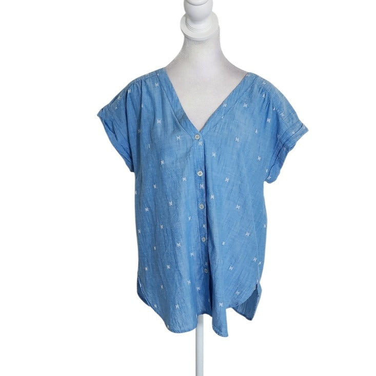 LOFT Blue Chambray Button Up Blouse Size Medium