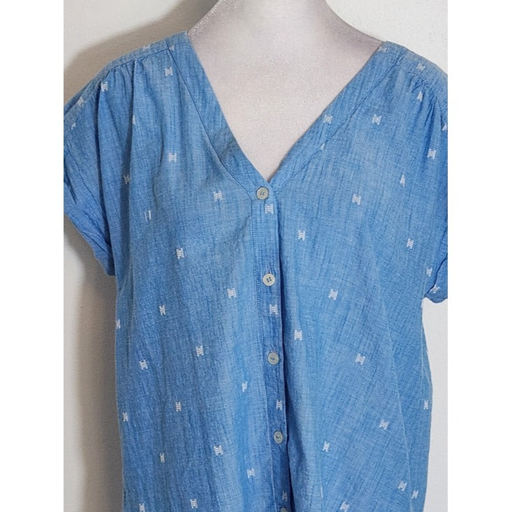 LOFT Blue Chambray Button Up Blouse Size Medium