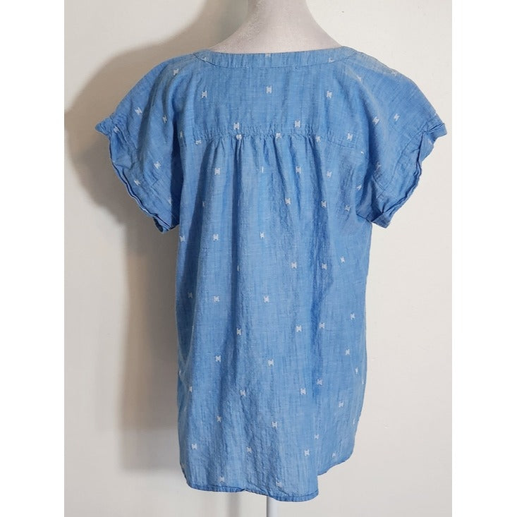 LOFT Blue Chambray Button Up Blouse Size Medium