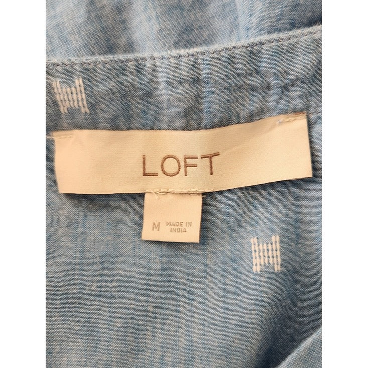 LOFT Blue Chambray Button Up Blouse Size Medium