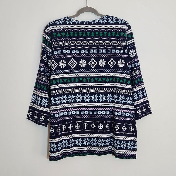 Kim Rogers Blue and Green Winter Print Perfectly Soft Tee Size 2X NWOT