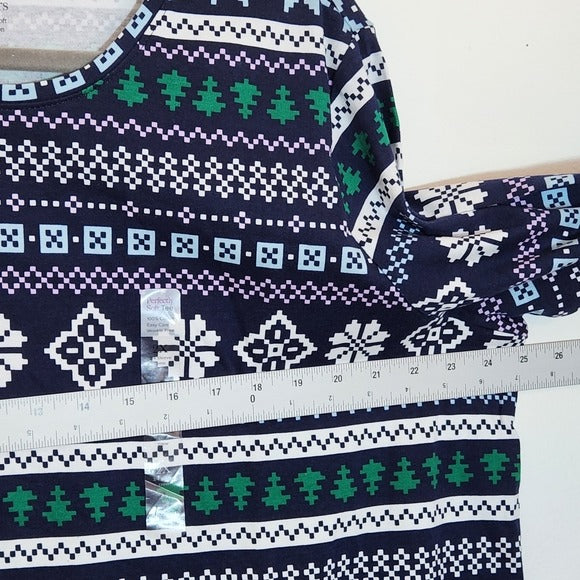 Kim Rogers Blue and Green Winter Print Perfectly Soft Tee Size 2X NWOT