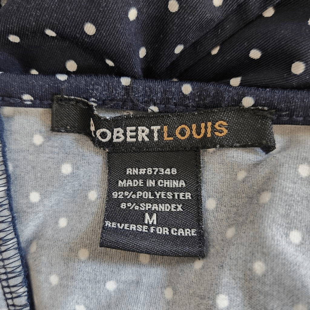 Robert Louis Navy Polka Dot Dress Size Medium Navy Sleeveless Dress