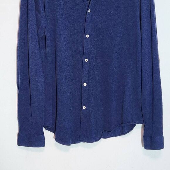Zara Men's Navy Button-Up Shirt with faux Suede Trim Size XL Casual Navy Top