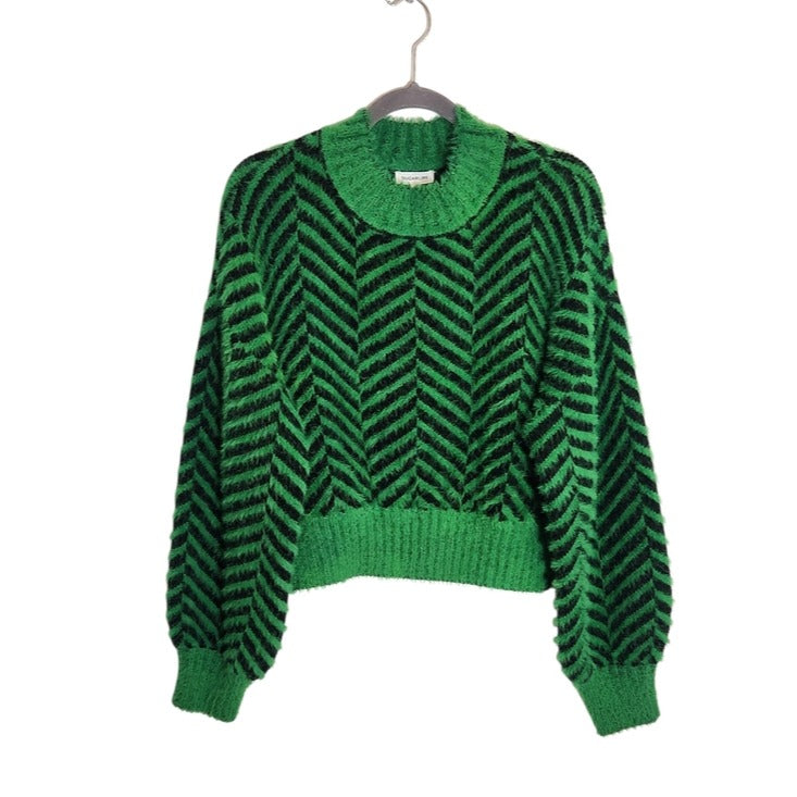 Sugarlips Green and Black Fuzzy Cropped Sweater Size Medium