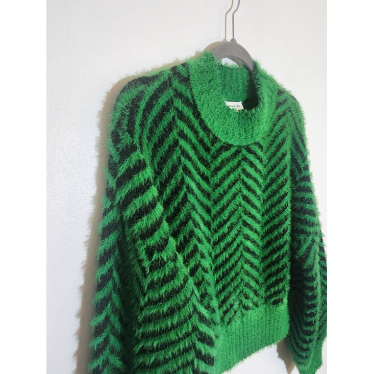 Sugarlips Green and Black Fuzzy Cropped Sweater Size Medium