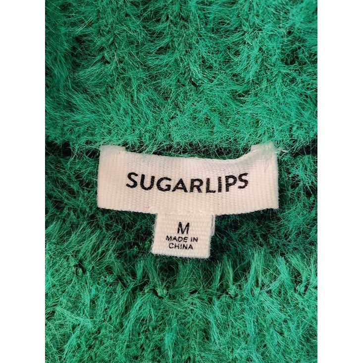 Sugarlips Green and Black Fuzzy Cropped Sweater Size Medium
