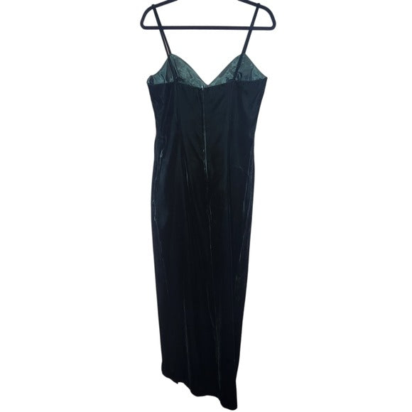 Roberta Dark Green Velvet Formal Dress Bodycon with Side Slit Size 13/14