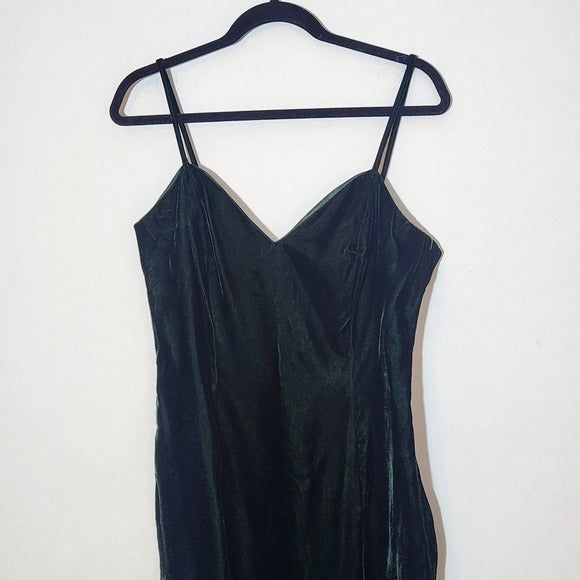 Roberta Dark Green Velvet Formal Dress Bodycon with Side Slit Size 13/14