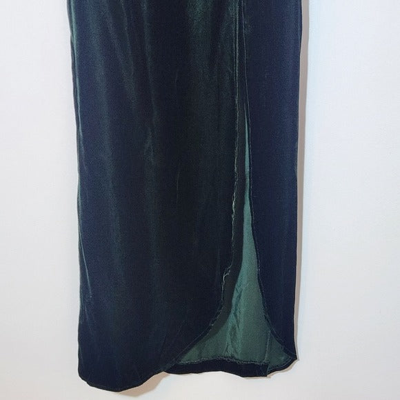 Roberta Dark Green Velvet Formal Dress Bodycon with Side Slit Size 13/14