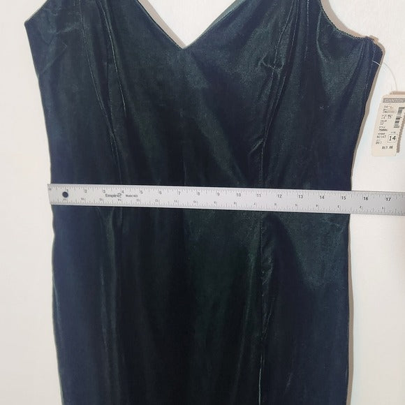 Roberta Dark Green Velvet Formal Dress Bodycon with Side Slit Size 13/14