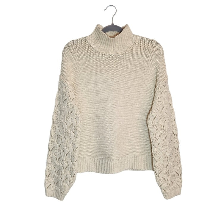 Universal Thread Cream Cropped Sweater with Open Knit Sleeves Size Medium