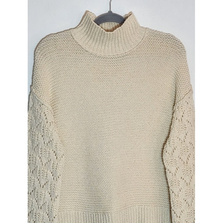 Universal Thread Cream Cropped Sweater with Open Knit Sleeves Size Medium