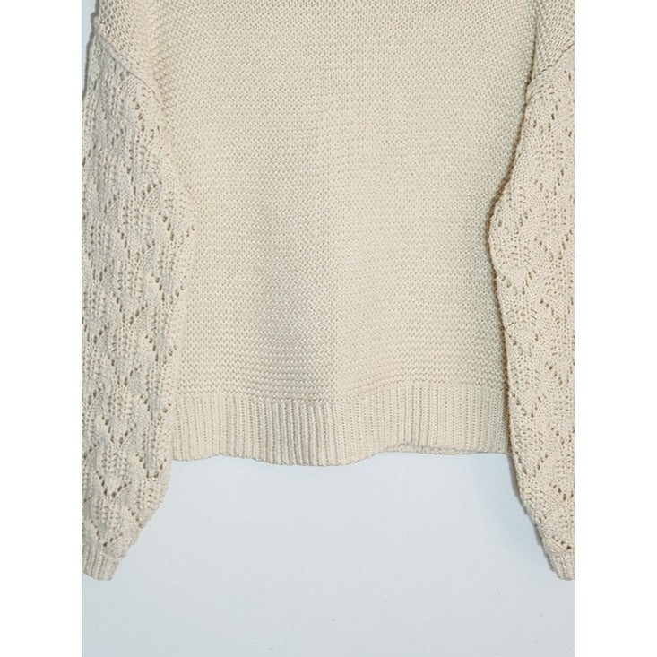 Universal Thread Cream Cropped Sweater with Open Knit Sleeves Size Medium