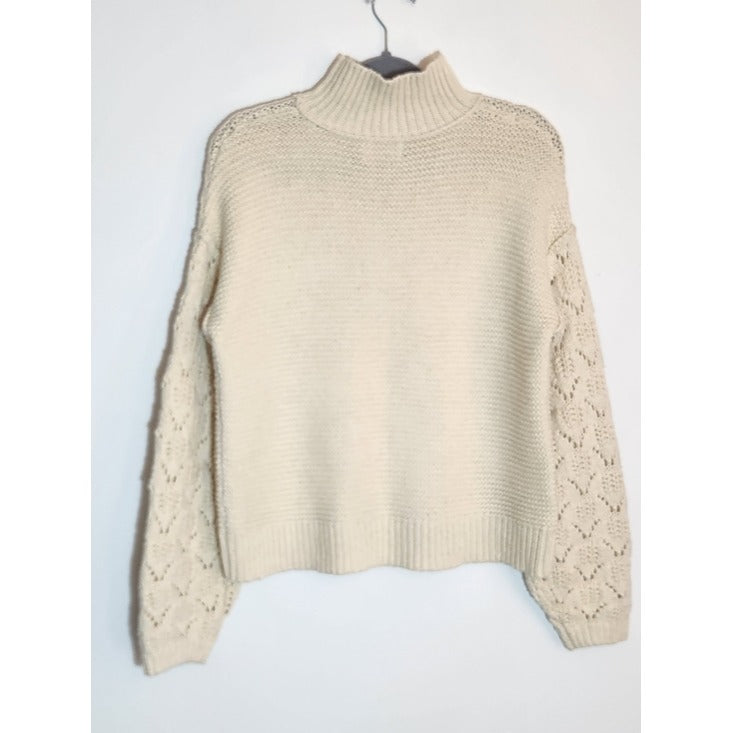 Universal Thread Cream Cropped Sweater with Open Knit Sleeves Size Medium