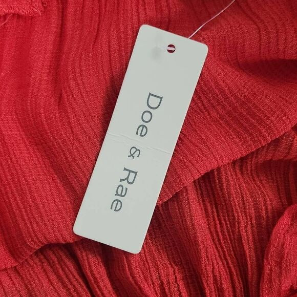 Doe & Rae Tomato Red Sleeveless Crinkle Blouse with Ruffle Accent Size Large