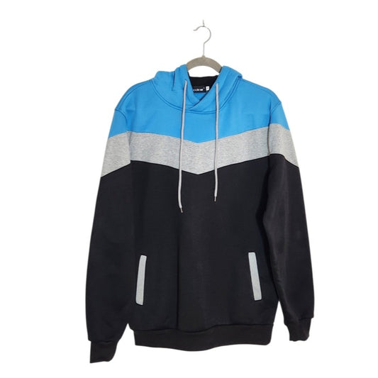 Mooncolour Blue and Black Colorblock Hoodie Sweatshirt Size Medium NWT