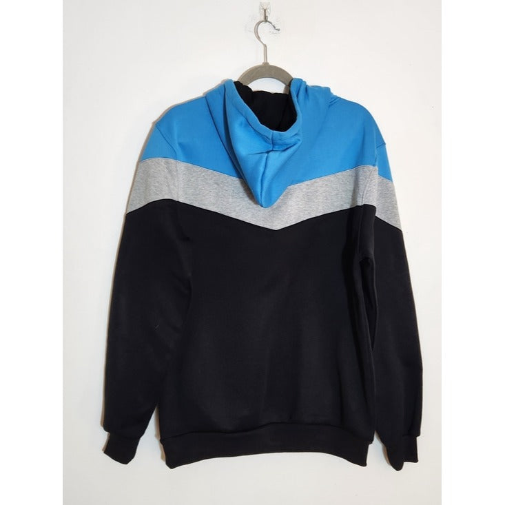Mooncolour Blue and Black Colorblock Hoodie Sweatshirt Size Medium NWT