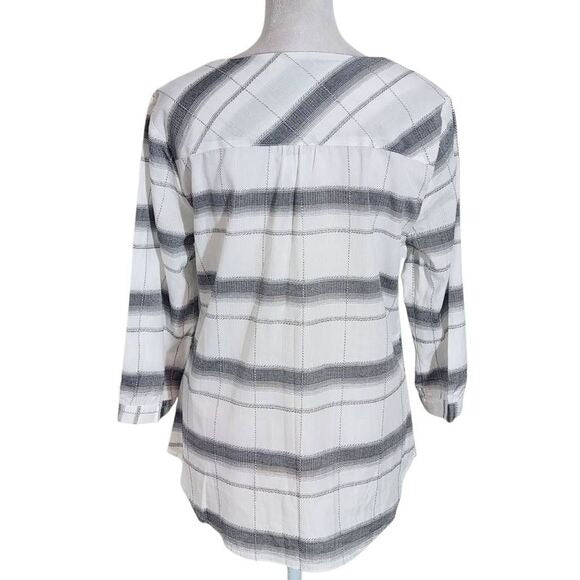 Peyton Primrose Gray Plaid Blouse Size Small Petite