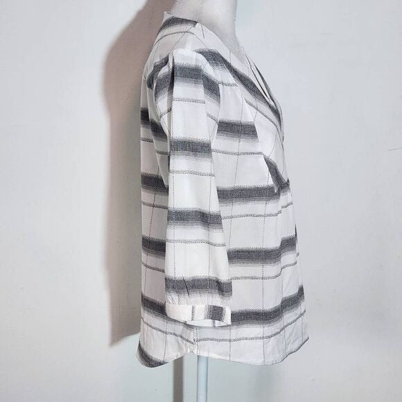 Peyton Primrose Gray Plaid Blouse Size Small Petite