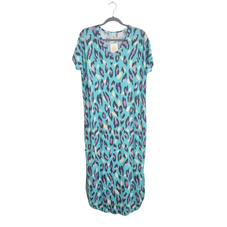 Turquoise Blue Leopard Print Maxi Dress Size Small NWOT