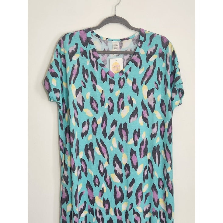 Turquoise Blue Leopard Print Maxi Dress Size Small NWOT