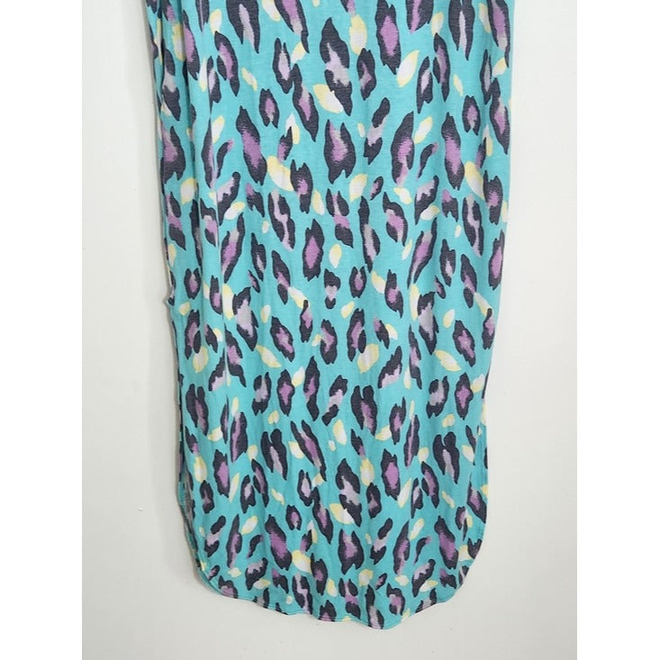 Turquoise Blue Leopard Print Maxi Dress Size Small NWOT