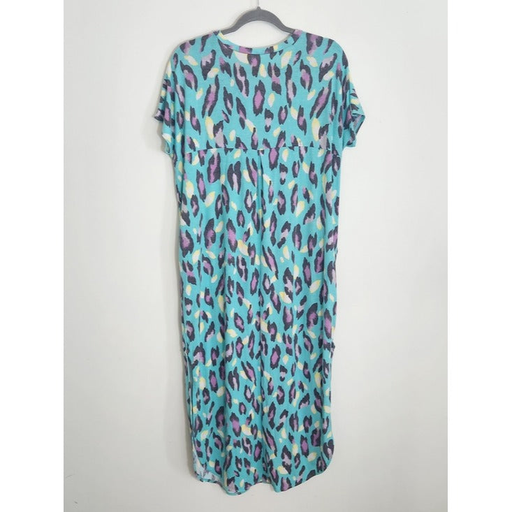 Turquoise Blue Leopard Print Maxi Dress Size Small NWOT