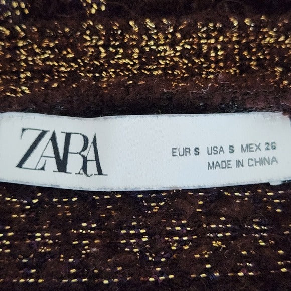 Zara Brown and Gold Cropped Cardigan Sweater Size Small Brown Cropped Sweater